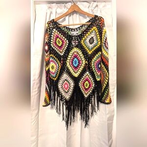 Blakeley Boho Crochet Shirt  with Fringe Women's Small Petite NWT Cottage Granny